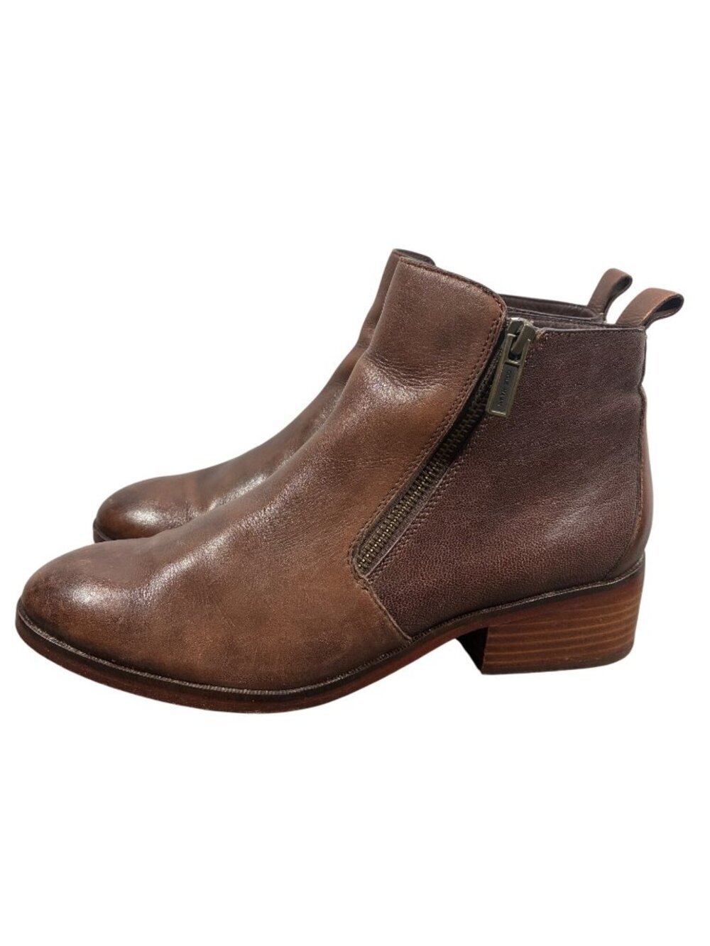 Cole Haan Brown Leather Ankle Boots Side Zipper & Stacked Heel Women’s Size 9.5